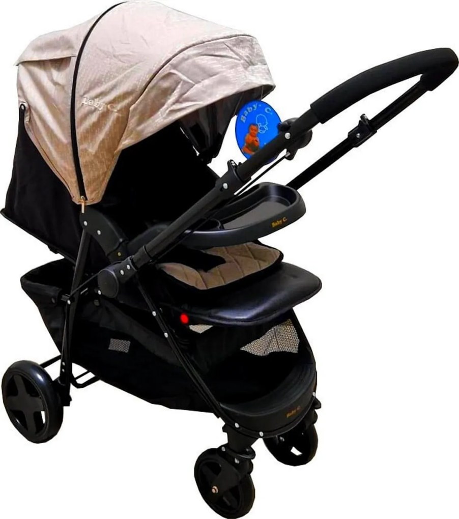 Carucior nou nascuti 2 in 1 BABY CARE™ PRO SK10, Maner reversibil, Spatar reglabil in 3 trepte, Frana picior,Pliabil , Maron Gold