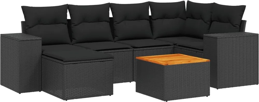 vidaXL Set canapele de grădină cu perne, 7 piese, negru, poliratan