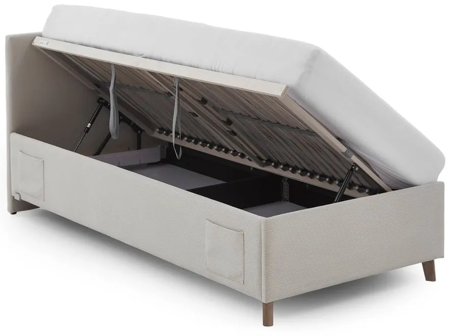 Pat pentru copii bej tapițat cu spațiu de depozitare cu somieră 90x200 cm Cool – Meise Möbel