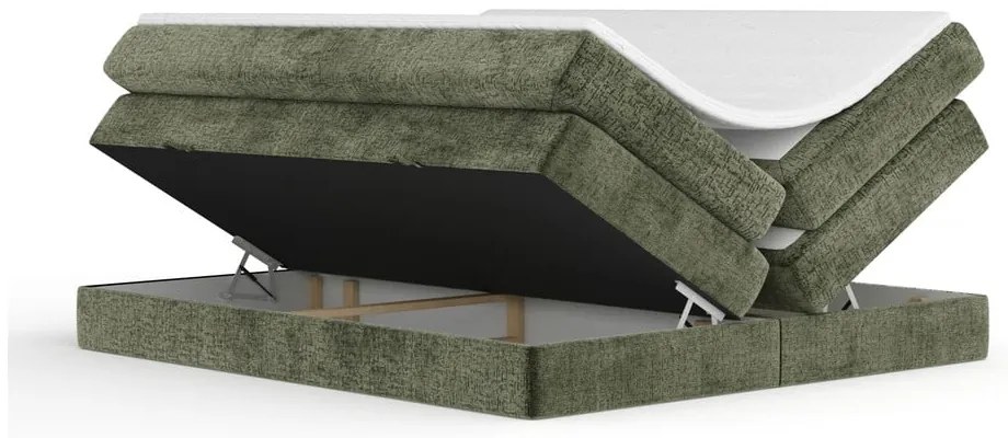 Pat boxspring verde închis cu spațiu de depozitare/fără tăblie 180x200 cm Juniper – Maison de Rêve