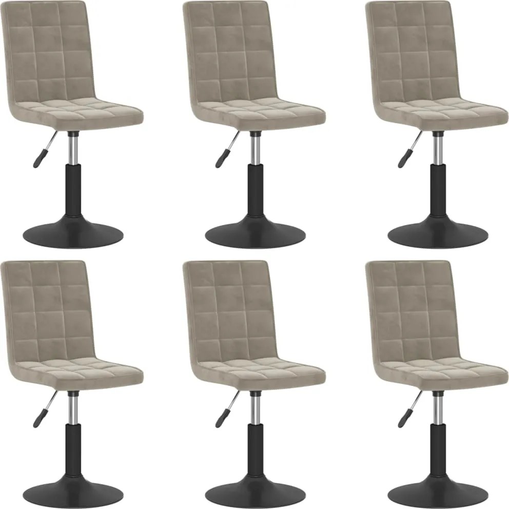 vidaXL Scaune de sufragerie pivotante 6 buc, gri deschis, catifea