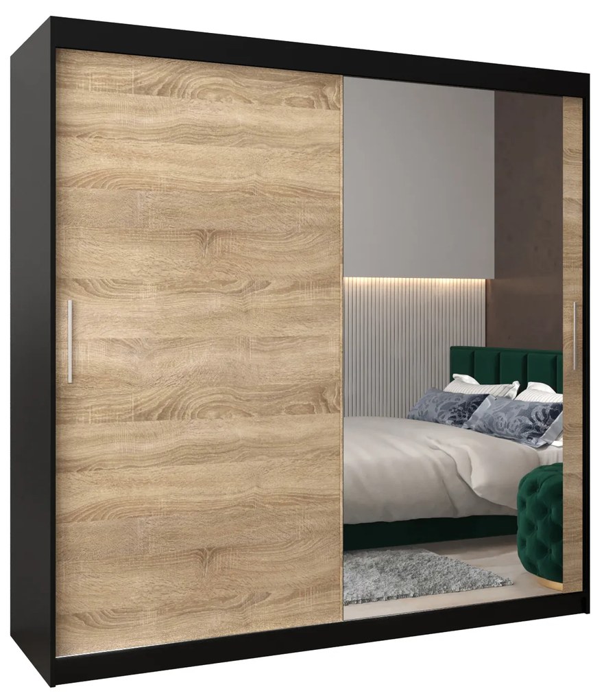 Dulap de haine 200 cm Toki 2 (negru mat + stejar sonoma). 1065020