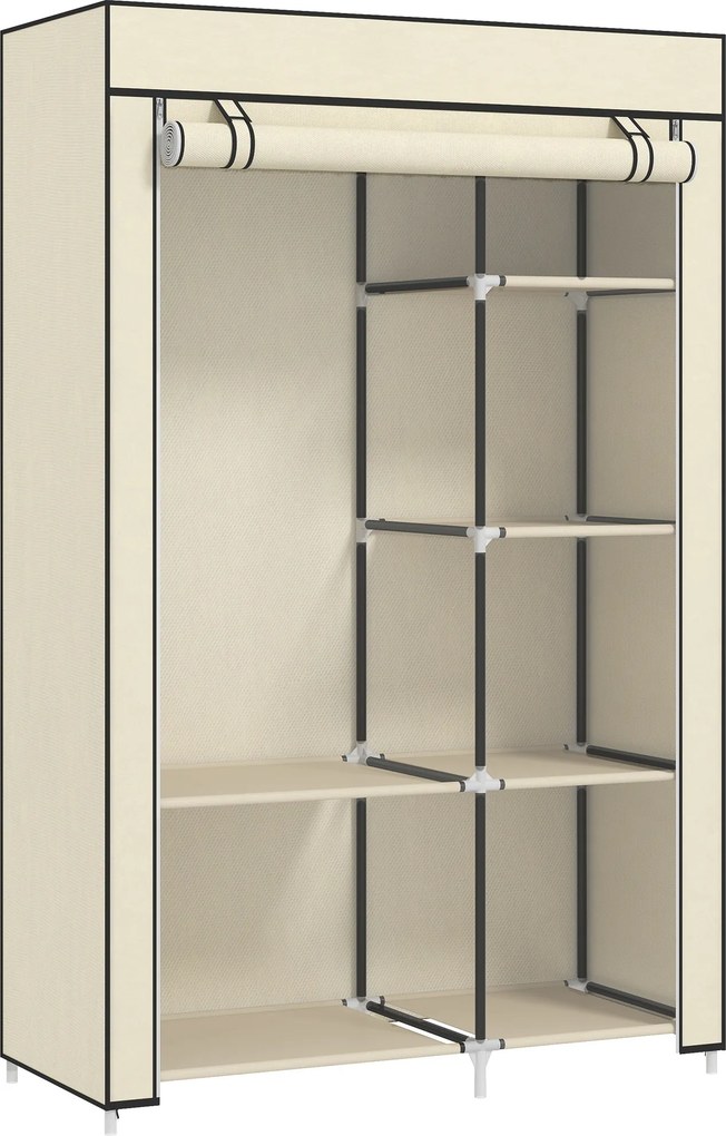 HOMCOM Dulap portabil din otel, netesut si PP cu 6 rafturi deschise, 1 cuier si usa cu balamale, 103x43x162,5 cm, gri | Aosom Romania
