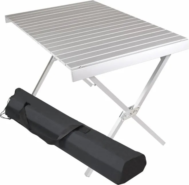 Masă de camping cu geantă, din aluminiu, gri, 108 x 71 x 72