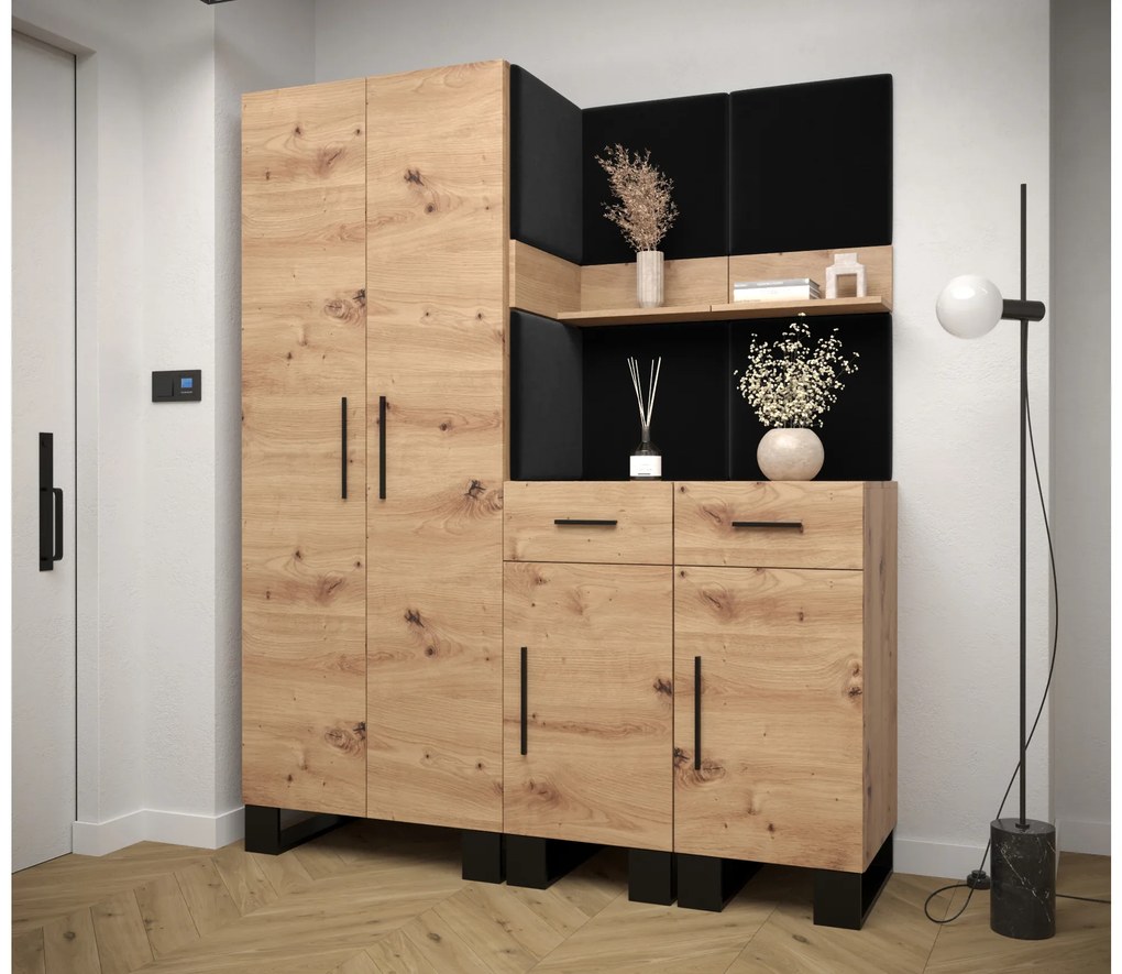 Set mobilier pentru hol Amanda 7 (Stejar artisan + Negru). 1085915