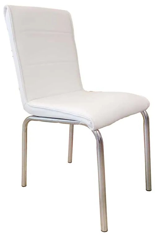 SCAUN ALB, SEZUT TAPITAT PIELE ECOLOGICA, CADRU METALIC