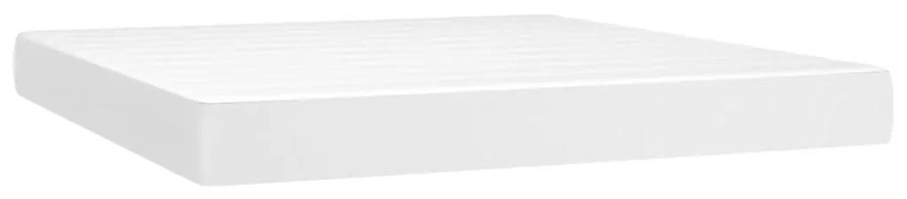 Pat box spring cu saltea, alb, 160x200 cm, piele ecologica Alb, 160 x 200 cm, Design simplu