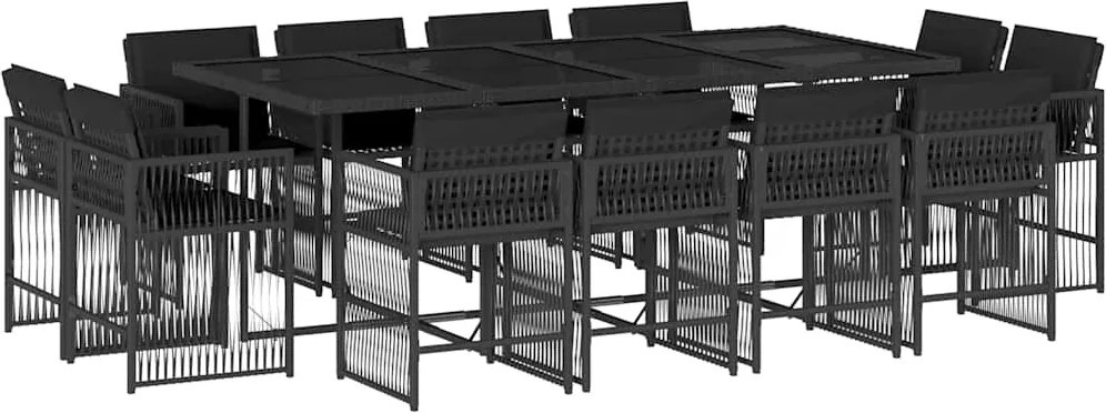vidaXL Set mobilier de grădină cu perne, 13 piese, negru, poliratan