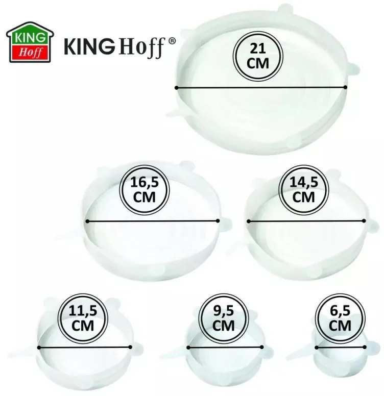 Set 6 capace din silicon Kinghoff KH 1902, -40 pana la 230°C, Etanse, Reutilizabile, Universale, Transparent