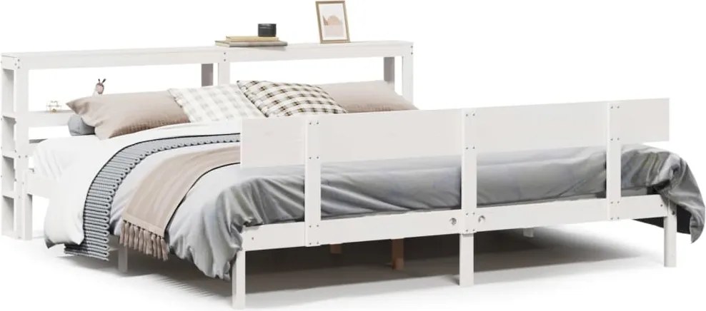 vidaXL Cadru de pat fără saltea, alb, 200x200 cm, lemn masiv pin