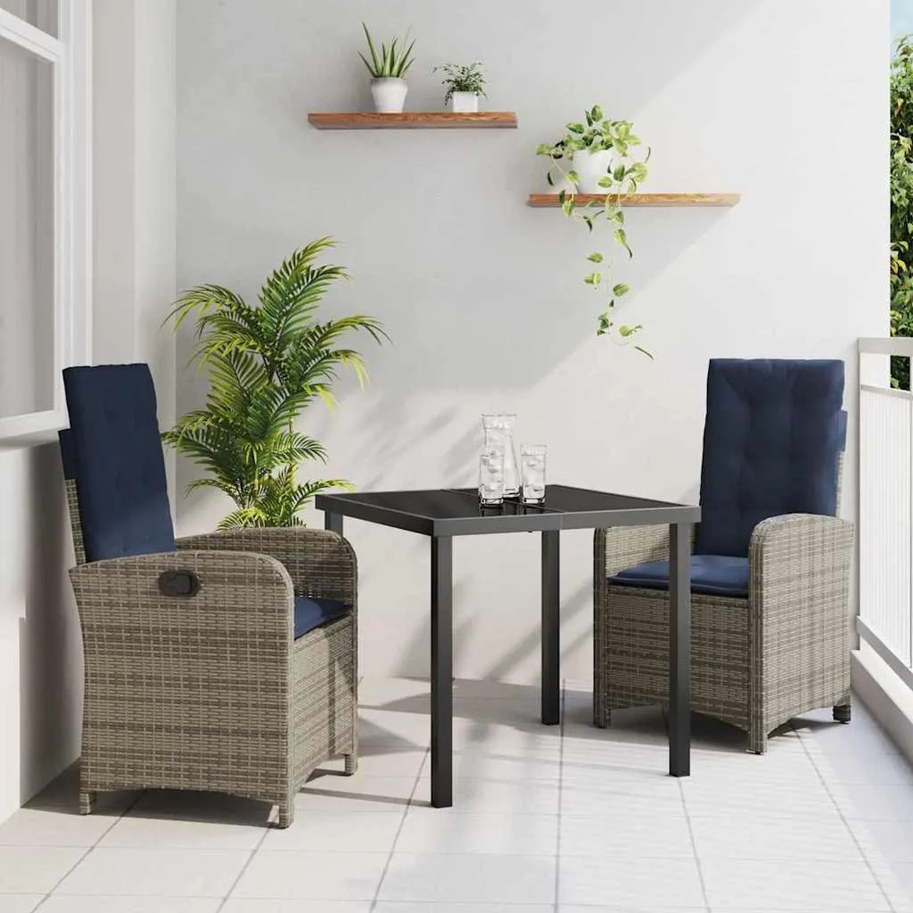 vidaXL Set de masă pentru grădină 3 pcs Gri poliratan