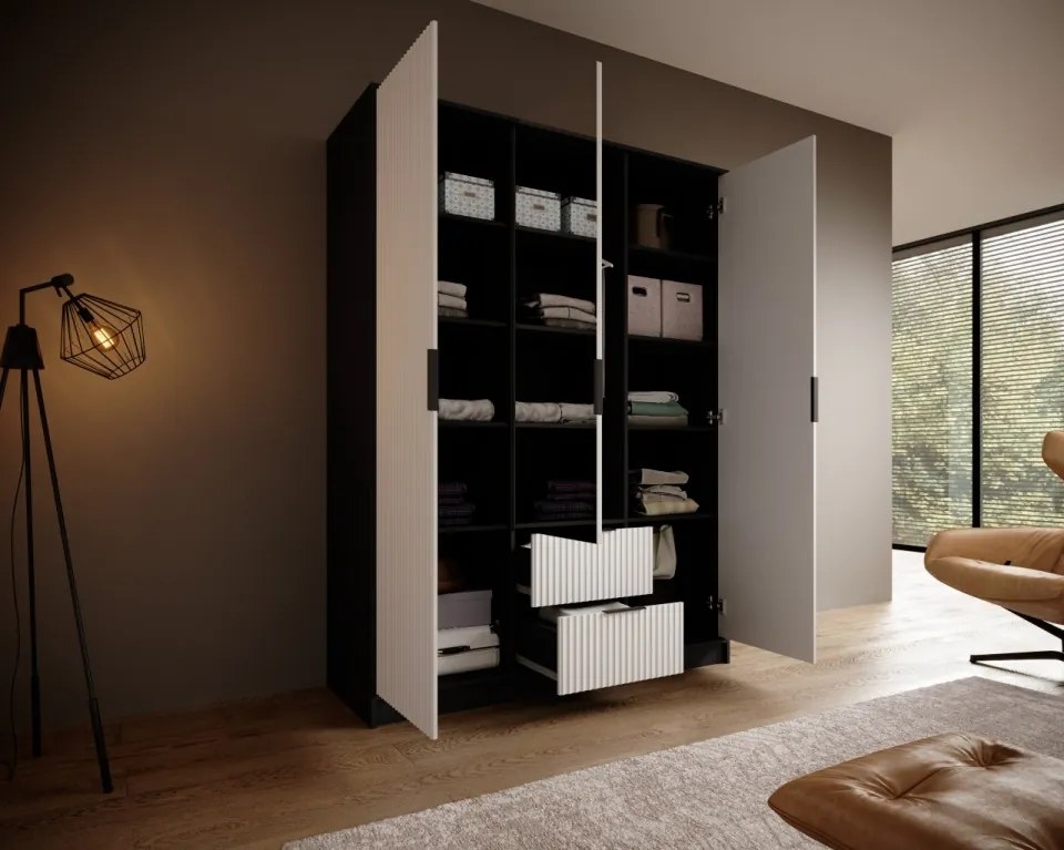 Dulap cu trei usi si oglinda, Norel, ADRK Furniture (Culoare: Negru, Dimensiuni: 200x200 cm)