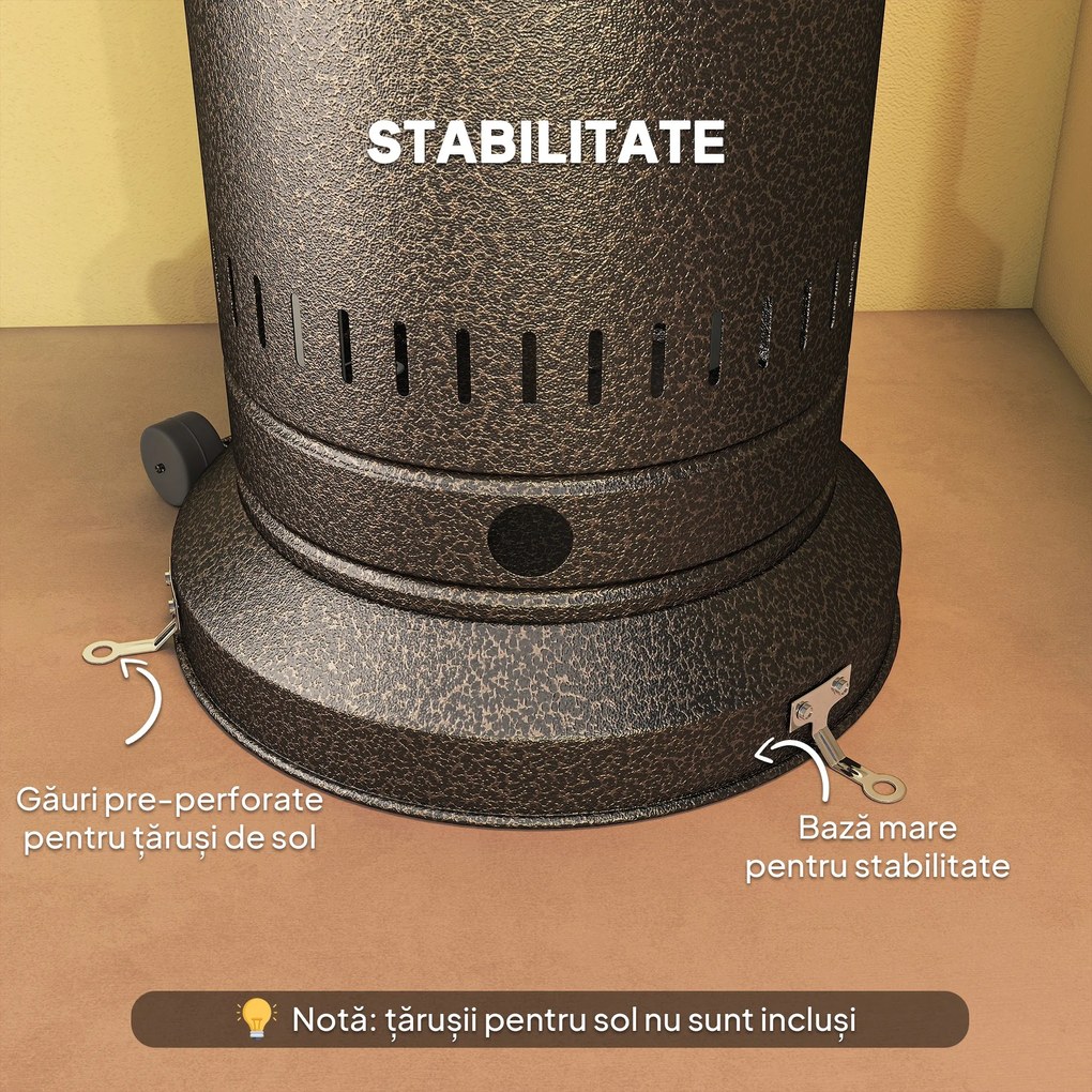 Outsunny Încălzitor de Exterior de 11 KW Reglabil, cu Roți 82 x 82 x 223 cm, Maro Închis | Aosom Romania