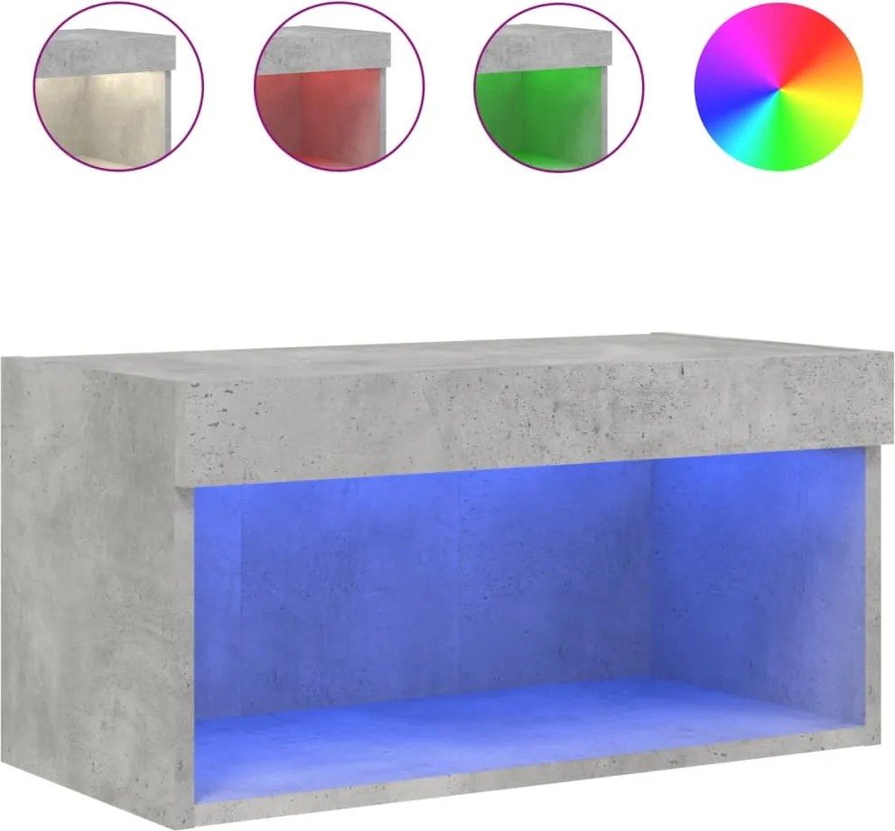 vidaXL Comodă TV cu lumini LED, gri beton, 60x30x30 cm