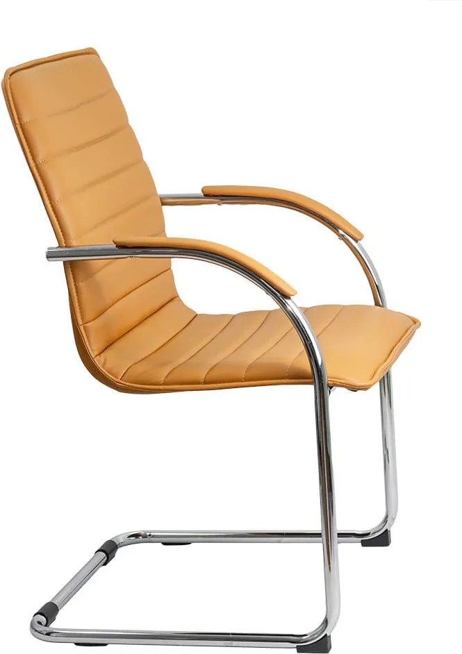 Scaun pentru așteptare bej OFF 835 din piele ecologică și cadru metalic cromat cu brațe