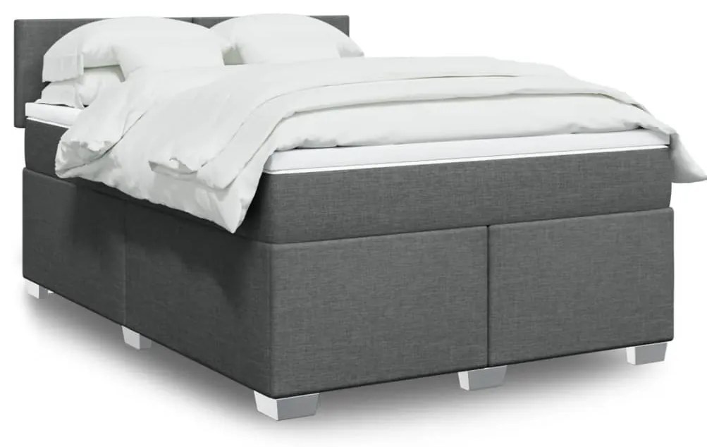 vidaXL Pat box spring cu saltea, gri închis, 140x200 cm, textil