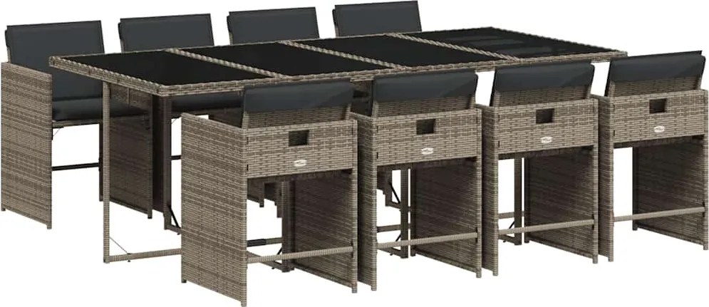 vidaXL Set mobilier grădină cu perne, 9 piese, gri, poliratan