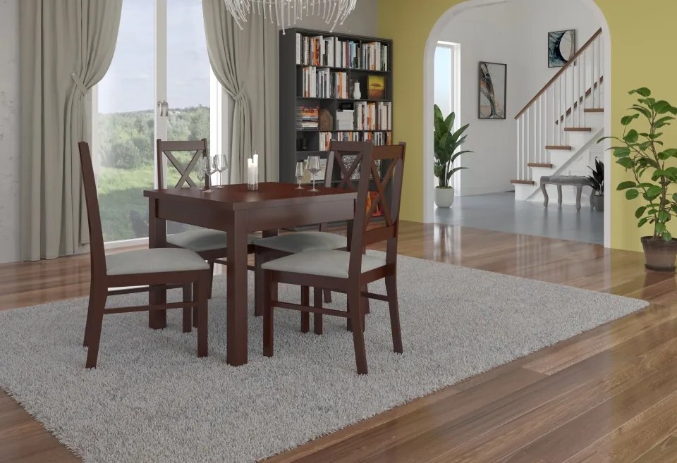 Set masă RODOS 38 – 4 scaune – 80x98 cm – Nuc închis