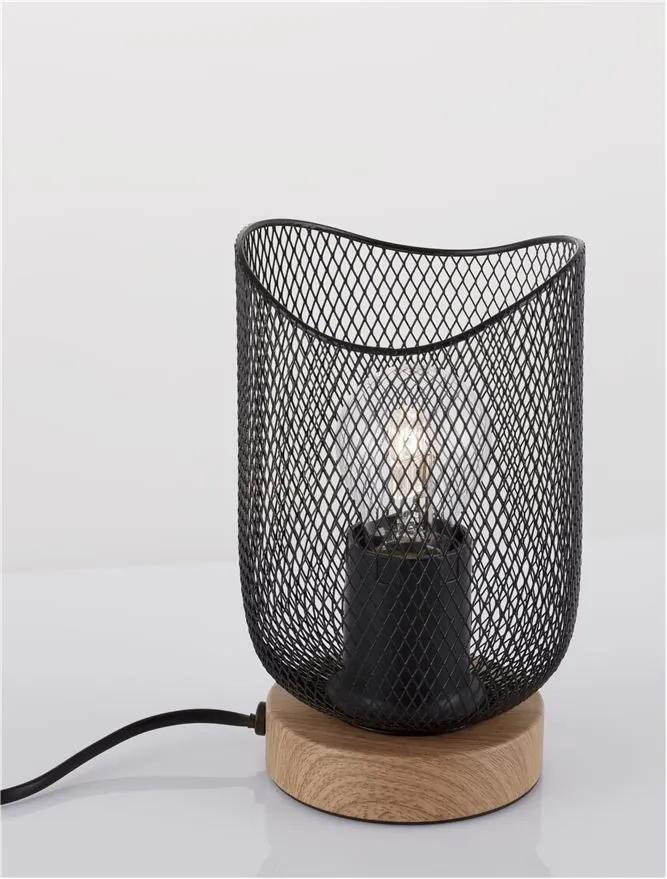 Lampa de masa negru mat din metal si lemn natural LYRON