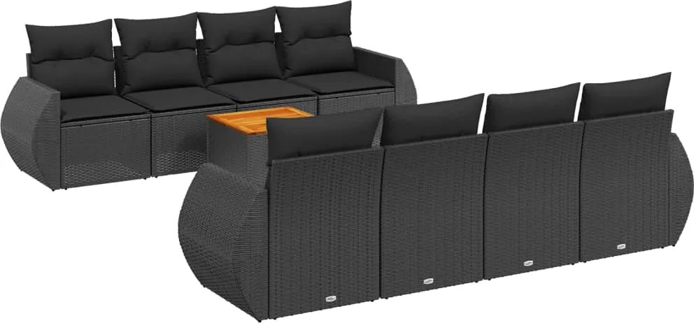 vidaXL Set mobilier de grădină cu perne, 9 piese, negru, poliratan