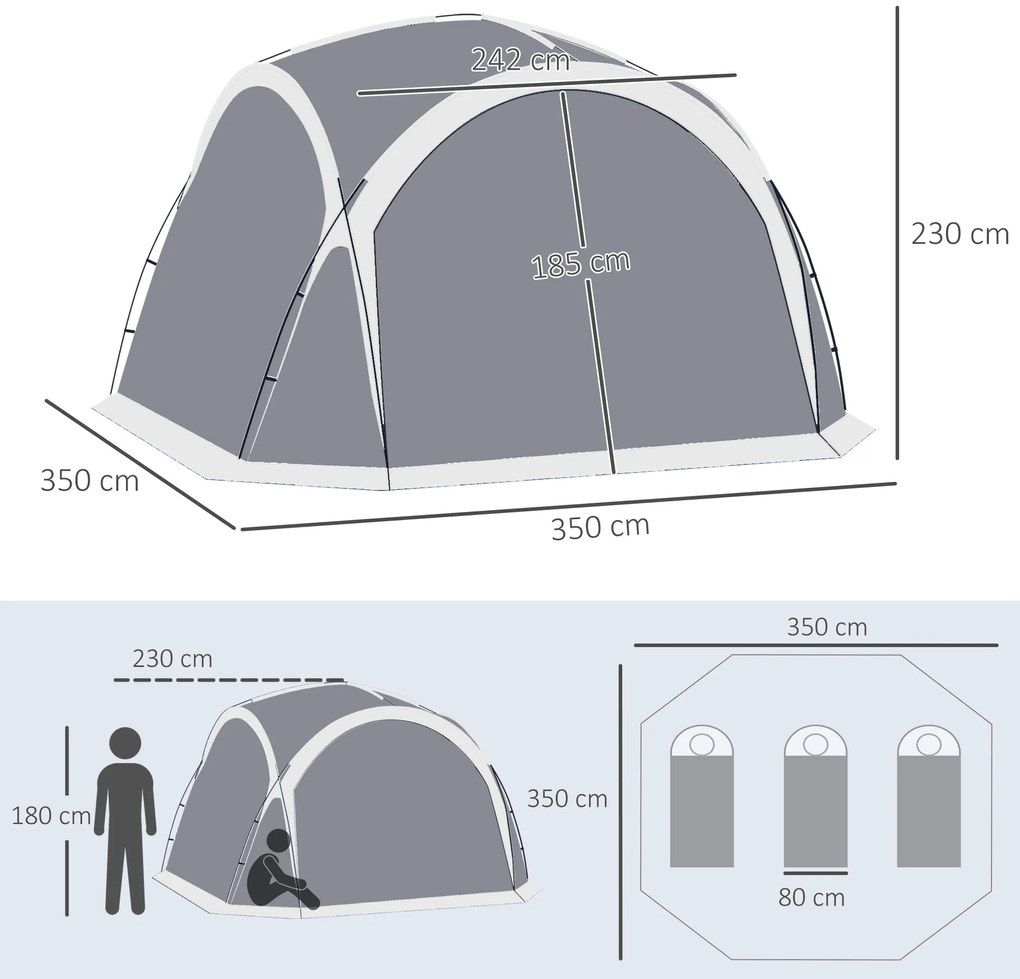 Outsunny Cort de camping tip dôme familial pentru 6-8 persoane cu 4 uși cu plasă de zippé, material Oxford și cârlig pentru lampă | Aosom Romania