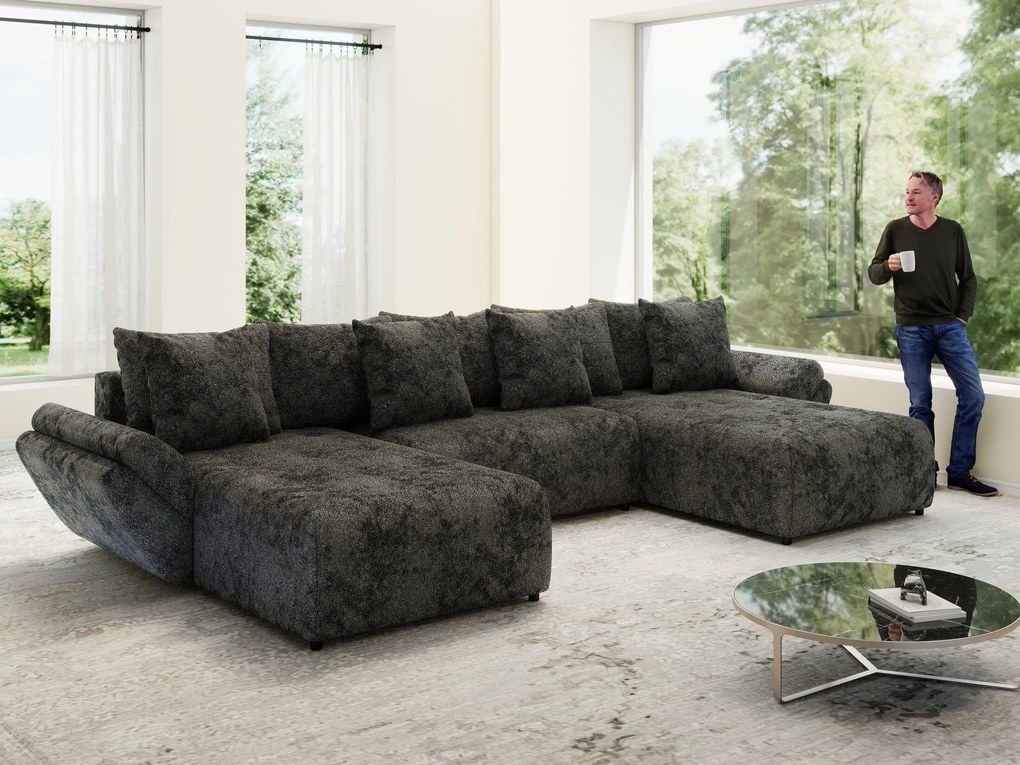 Colțar extensibil dumonde cu ladă de depozitare si sezut confortabil din spuma high-density, Berlin U Euphoria Dark Grey 380x180 cm