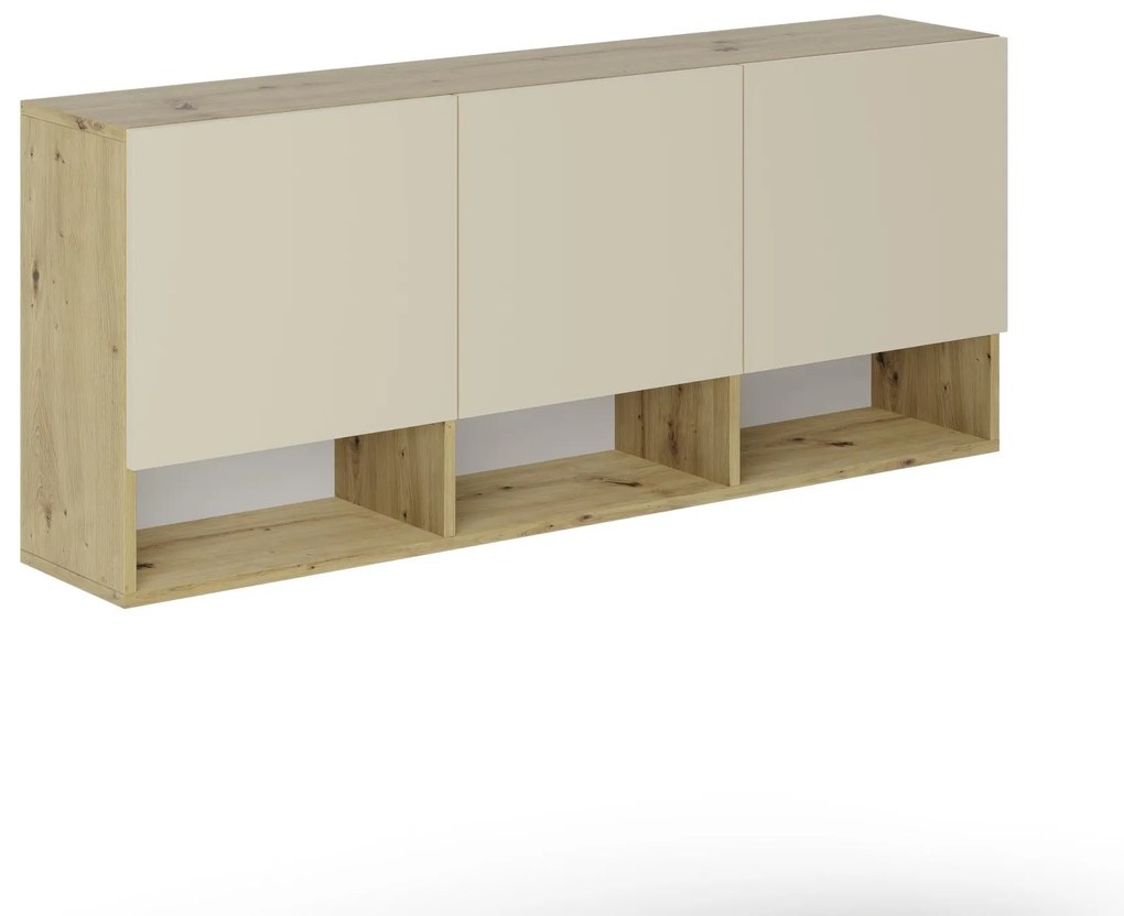 Dulap suspendat Malmo, 3 Usi, Stejar Artisan/Argila, 144 x 27 x 60 cm