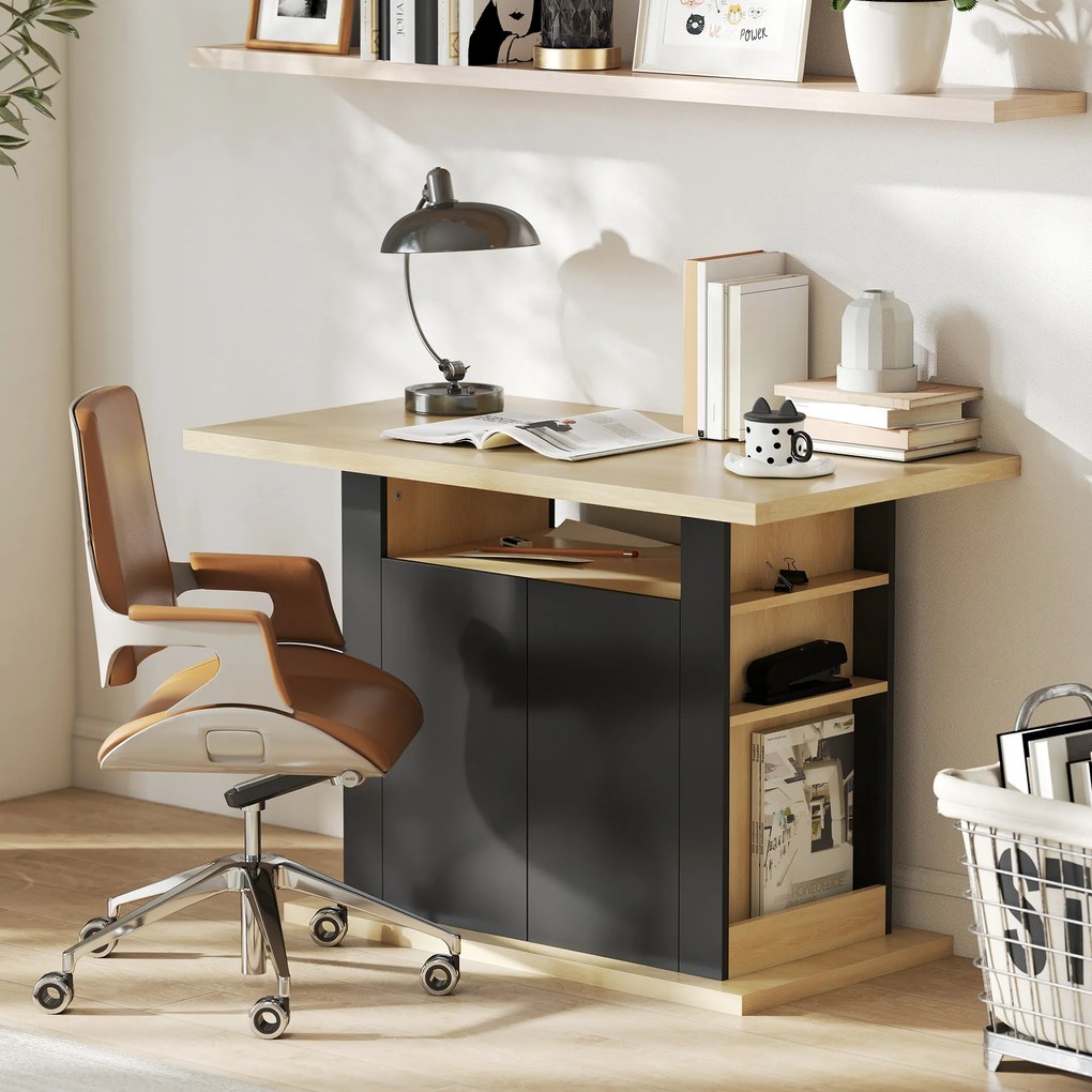 HOMCOM Masă de dining insulă centrală pentru bucătărie cu blat mare 4-6 persoane dulap cu 4 uși 110 x 70 x 75,5 cm negru | Aosom Romania