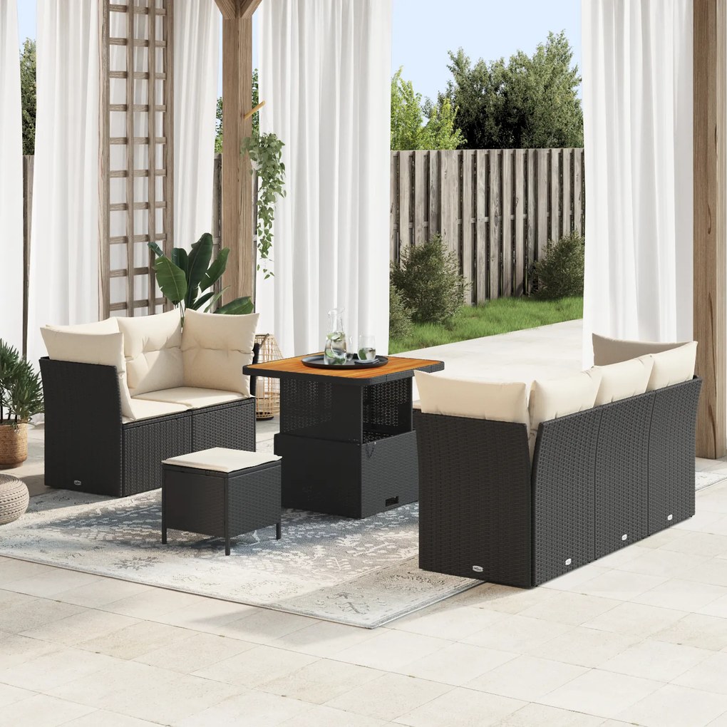 vidaXL Set de 8 piese pentru canapele de grădină cu perne Ratan negru Acacia