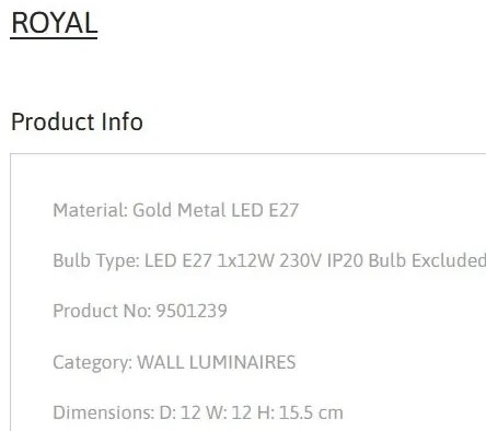 Aplica de perete design decorativ ROYAL aurie
