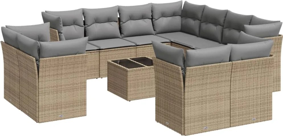 vidaXL Set canapele de grădină cu perne, 12 piese, bej, poliratan
