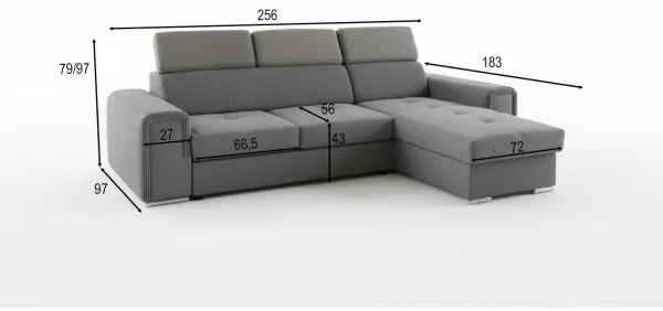 Colțar extensibil universal SALVADA, în L, cu spațiu de depozitare, gri închis