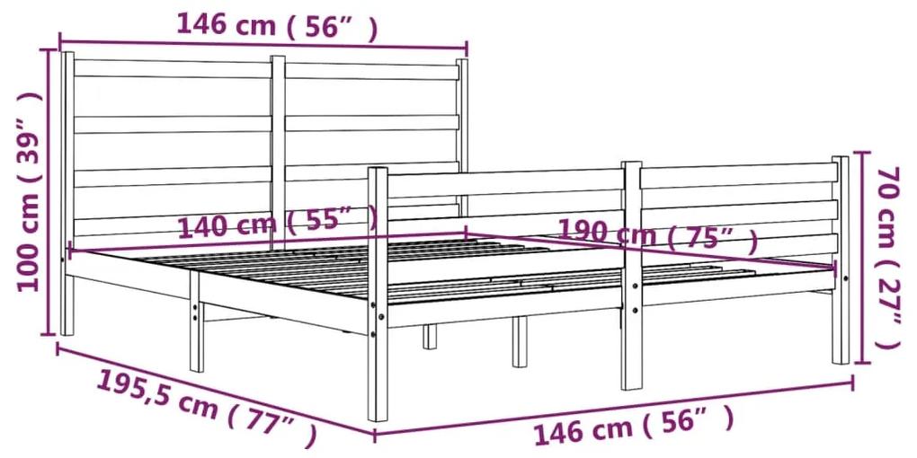Cadru de pat, 140x190 cm, lemn masiv de pin, negru Negru, 140 x 190 cm