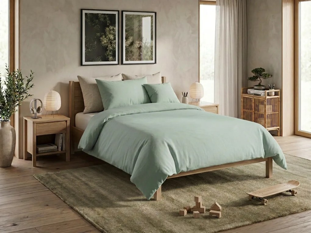 Lenjerie de pat din bumbac CALMORA verde salvie Dimensiune lenjerie de pat: 2 buc 70 x 90 cm | 200 x 200 cm