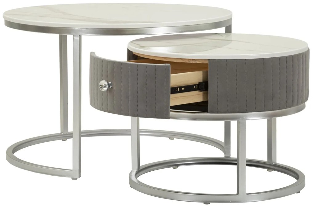 Mauro Ferretti Set De 2 Masute De Cafea Grays  Cm Ø 70X45-50X38 | Aosom Romania