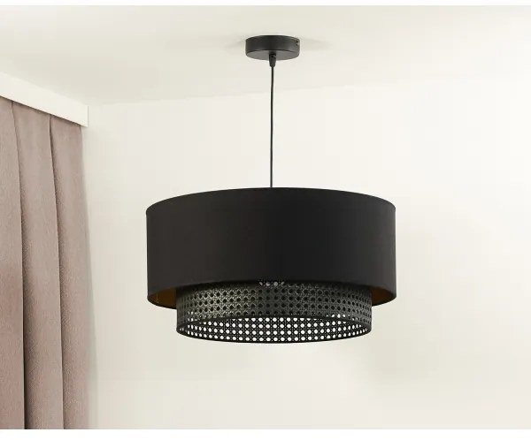 Lustră pe cablu BOHO Duolla RATTAN 1xE27/15W/230V d. 45 cm negru