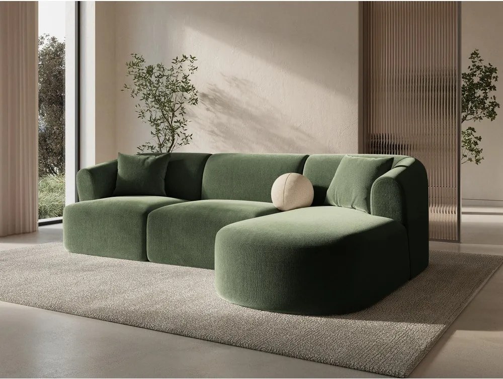 Colțar verde cu tapițerie din catifea (cu colț pe partea dreaptă/cu șezlong) Campi – Cosmopolitan Design