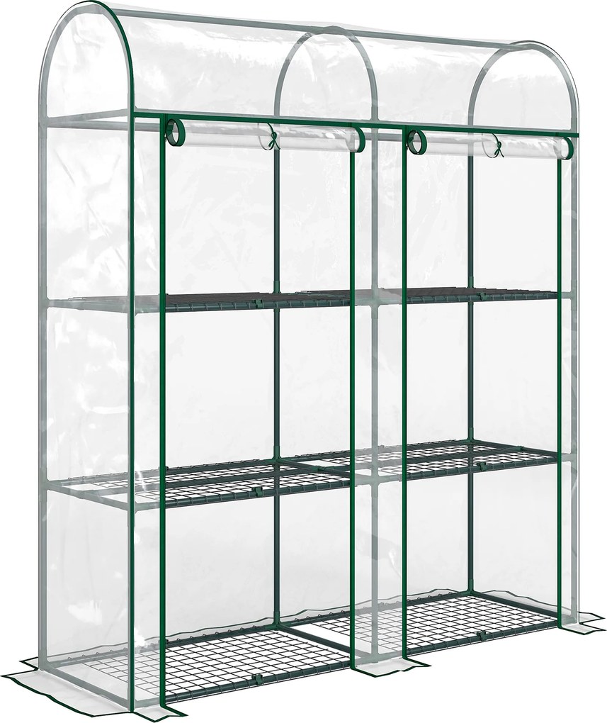 Outsunny Seră mică cu 3 nivele 2 uși rulante cadru din oțel husă din plastic 143x46x164 cm transparentă | Aosom Romania