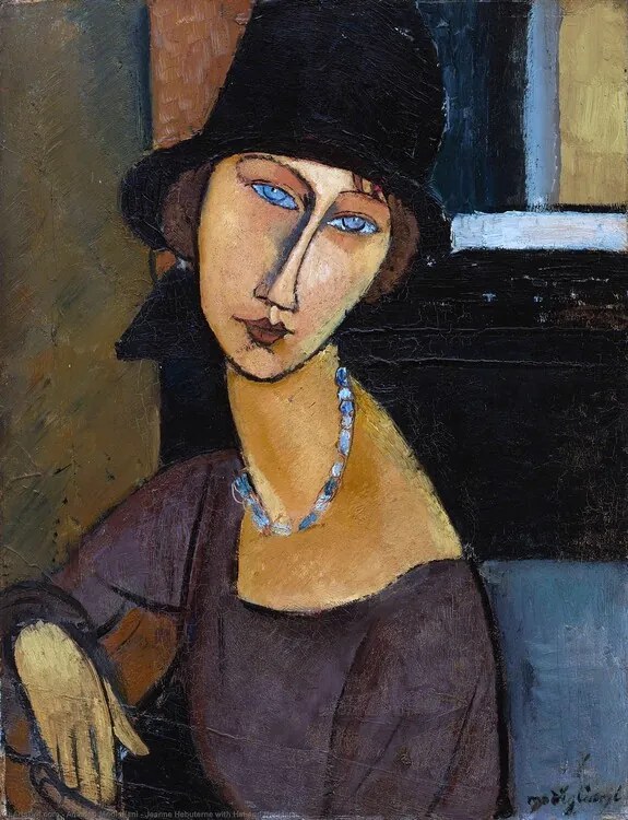 Reproducere Jeanne Hebuterne wearing a hat, Amedeo Modigliani