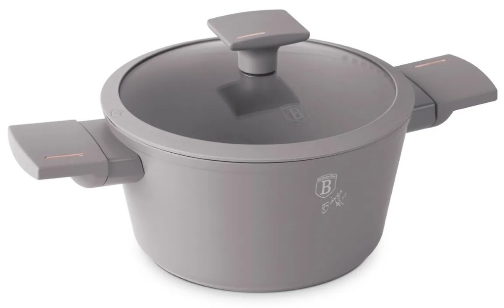 Oală cu capac 20 cm, 2.5L – Berlinger Haus Taupe Collection BH 8100, cu strat antiaderent titan, ideală pentru porții mici sau sosuri