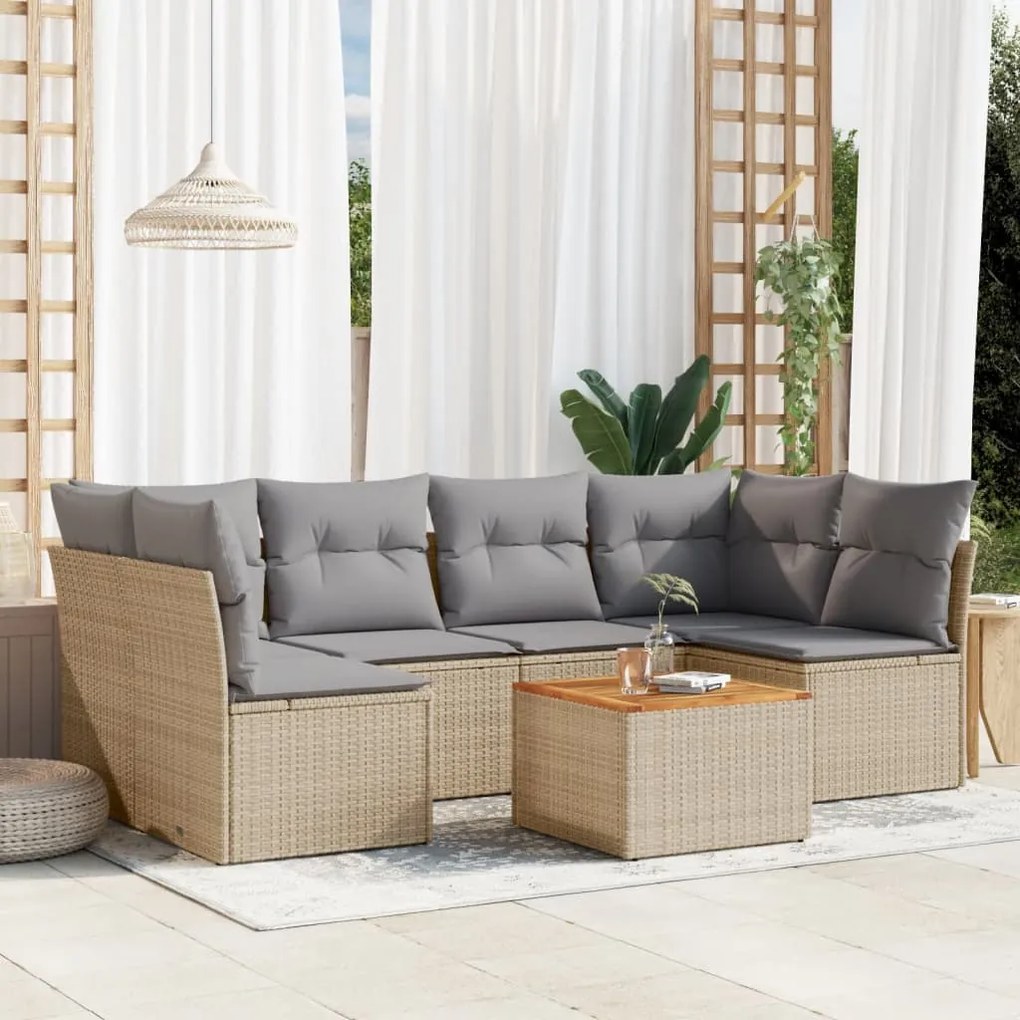 vidaXL Set canapele de grădină, 7 piese, cu perne, bej, poliratan