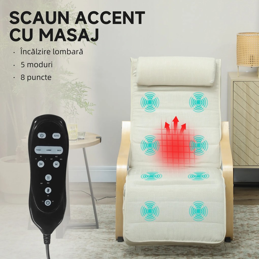 HOMCOM Fotoliu pentru living cu încălzire și suport pentru picioare reglabil Crem Lemn | Aosom Romania
