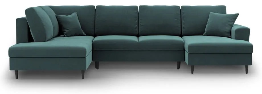 Colțar petrol extensibil, cu spațiu de depozitare cu tapițerie din catifea (cu colț pe partea stângă-în formă de "U") Kyoto – Cosmopolitan Design