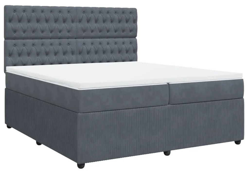 3292437 vidaXL Pat box spring cu saltea, gri închis, 200x200 cm, catifea