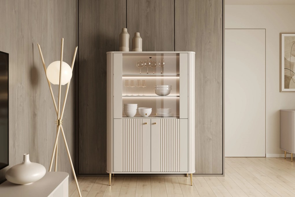 Vitrină Vesper 103 cm - caju / picioare aurii