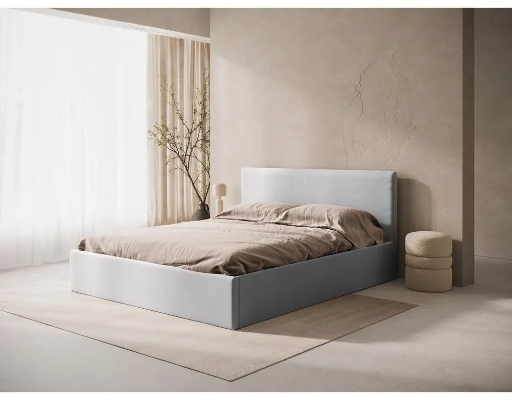 Tăblie de pat gri deschis tapițată 210,5x100 cm Remo – Micadoni