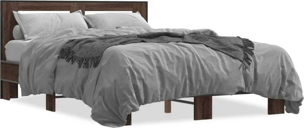 vidaXL Cadru de pat, stejar maro, 120x200 cm, lemn prelucrat și metal