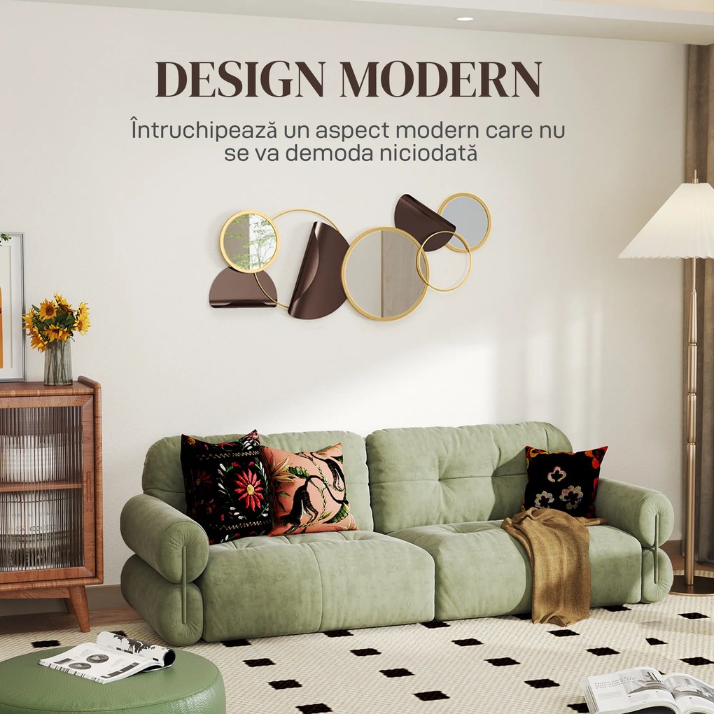 HOMCOM Oglindă Modernă Rotundă de Perete cu Decorațiune 101x41.5 cm, Auriu | Aosom Romania