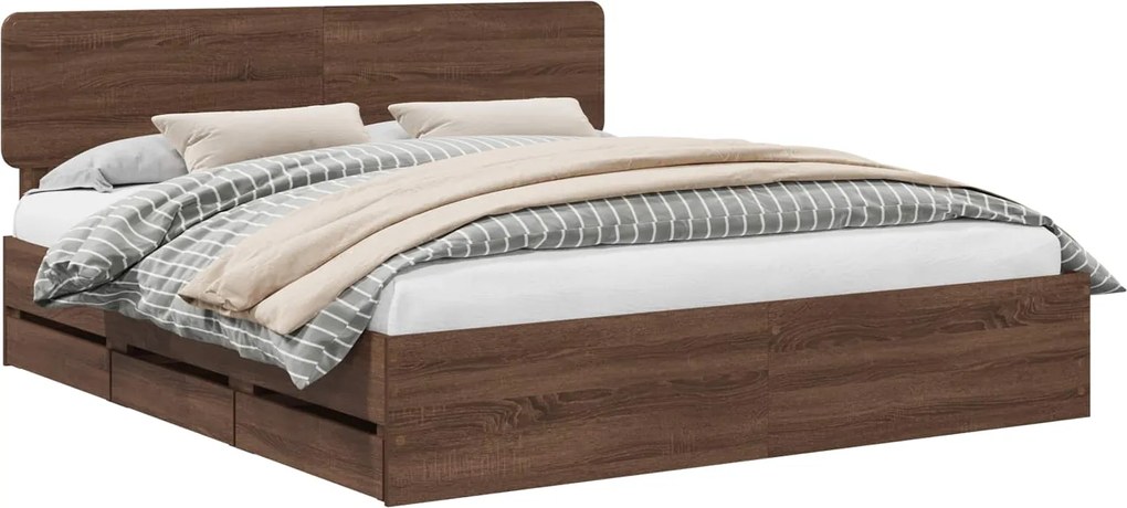 vidaXL Cadru de pat cu sertar Stejar maro 200 x 200 cm Lemn prelucrat