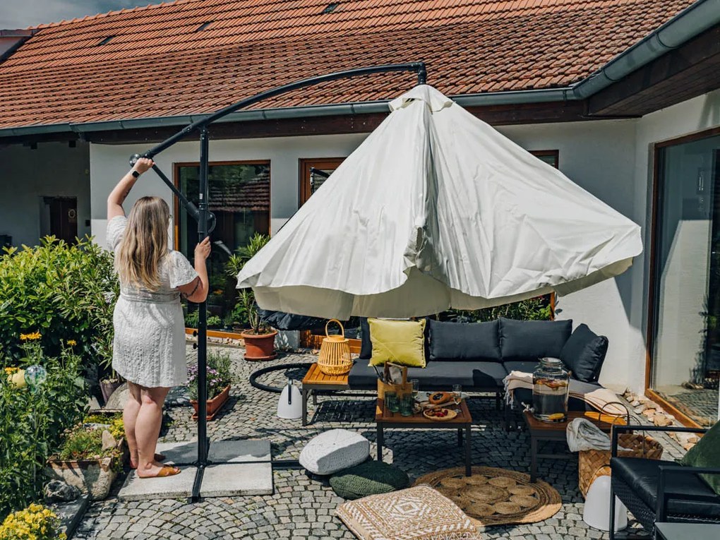 Umbrela de soare pliabila pentru gradina LEVI 300 cm, gri + ambalare gratuită